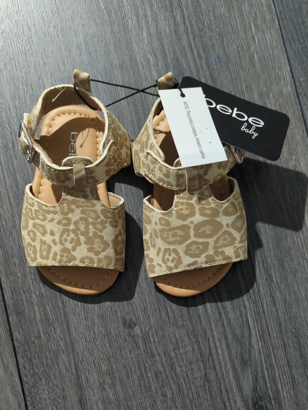 Bebe Baby Tan Leopard Print Kids Sandals